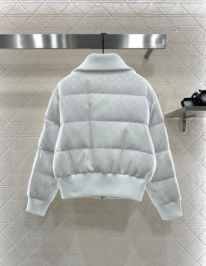 Flip collar jacquard down jacket