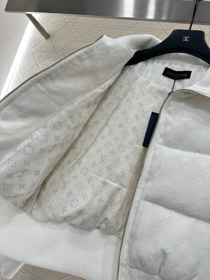 Flip collar jacquard down jacket