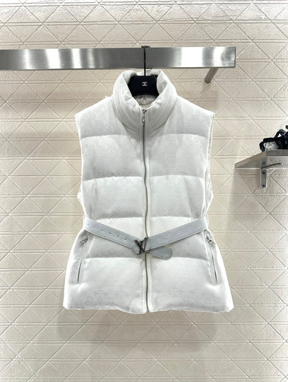 Stand up collar jacquard down vest