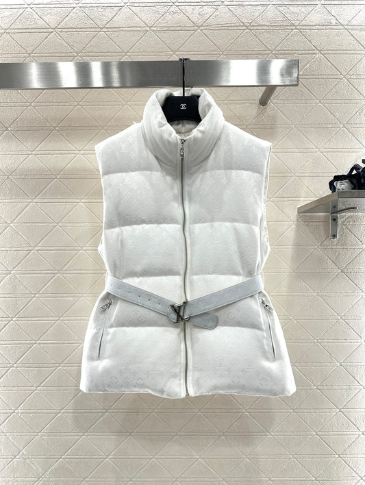 Stand up collar jacquard down vest