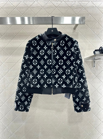 Splicing leather teddy lamb jacket