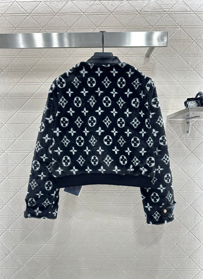 Splicing leather teddy lamb jacket