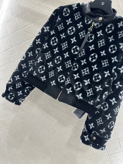 Splicing leather teddy lamb jacket