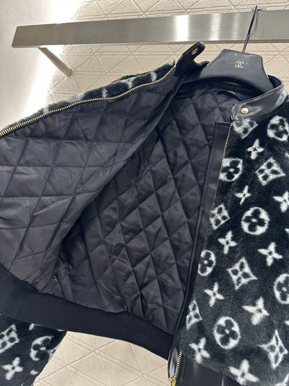 Splicing leather teddy lamb jacket