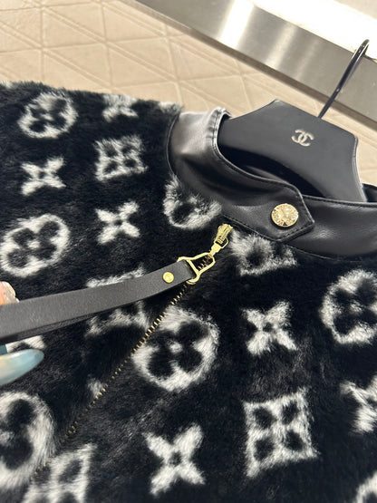 Splicing leather teddy lamb jacket