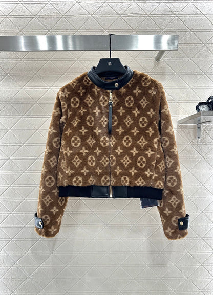 Splicing leather teddy lamb jacket