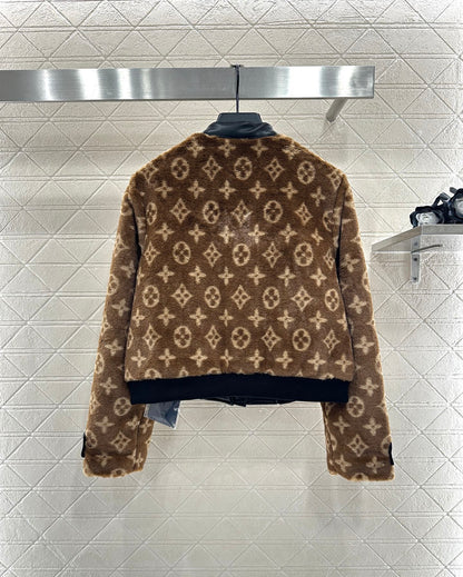 Splicing leather teddy lamb jacket