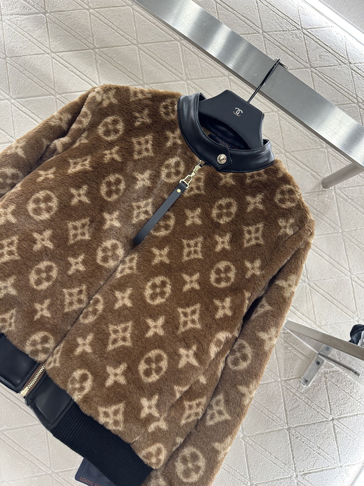 Splicing leather teddy lamb jacket