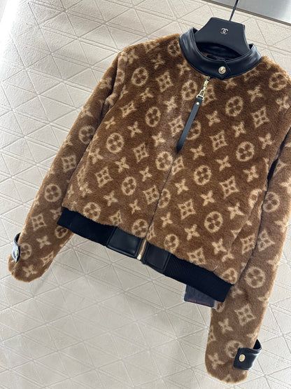 Splicing leather teddy lamb jacket