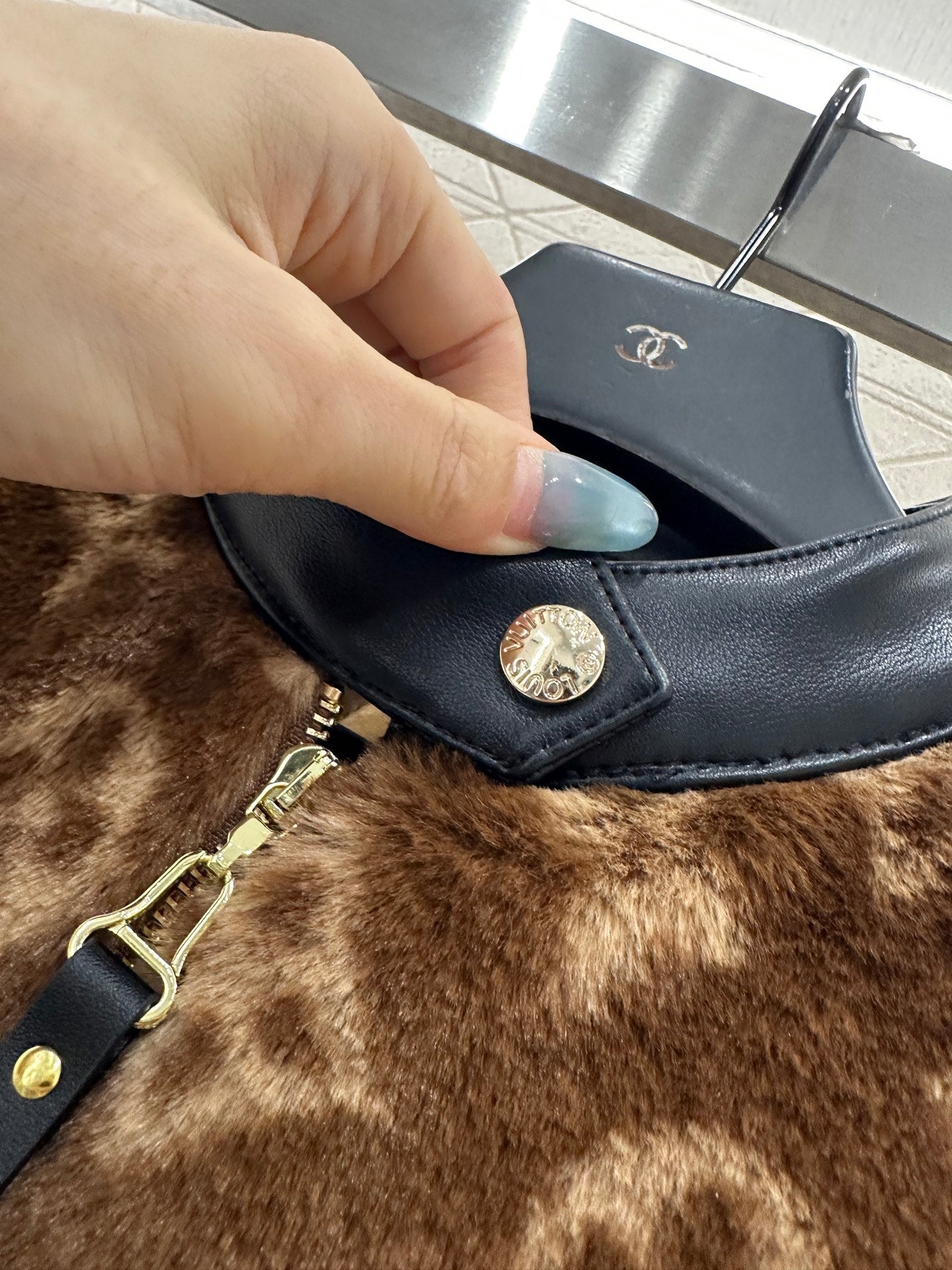 Splicing leather teddy lamb jacket