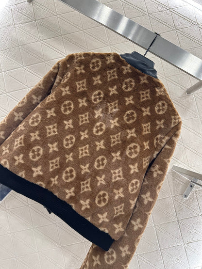 Splicing leather teddy lamb jacket