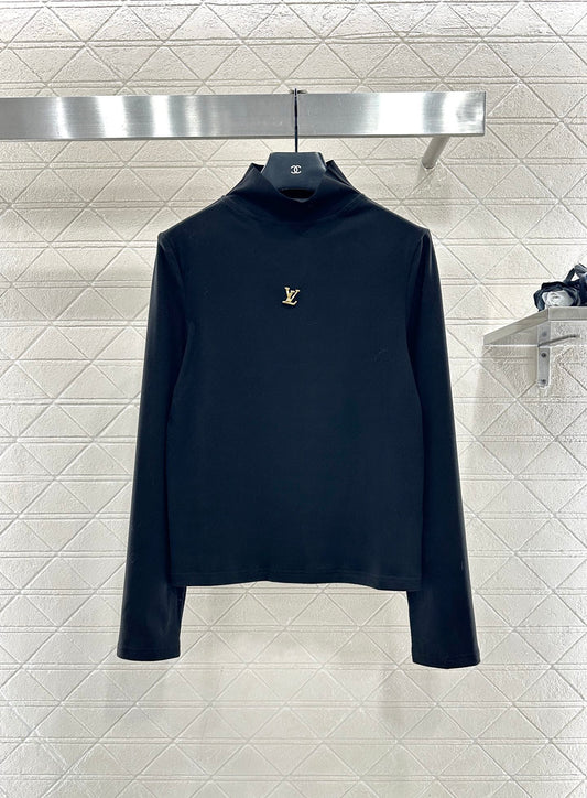 Slim fit letter logo high neck base shirt