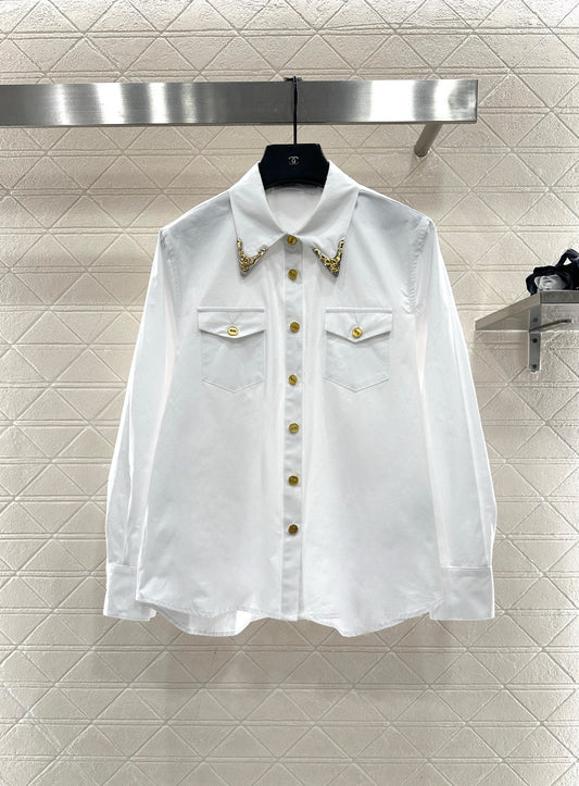 Bordered collar silhouette shirt