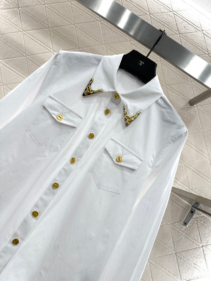 Bordered collar silhouette shirt