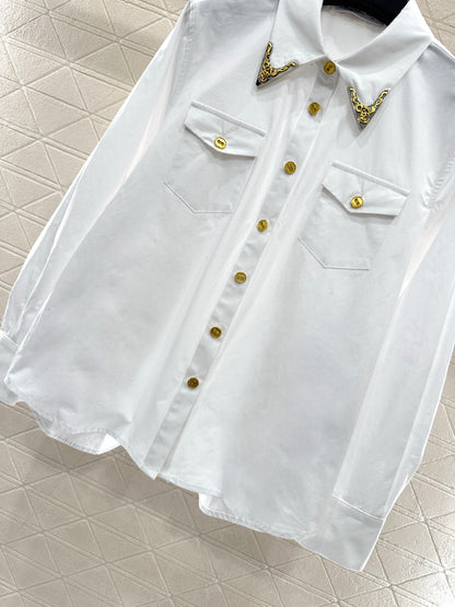 Bordered collar silhouette shirt