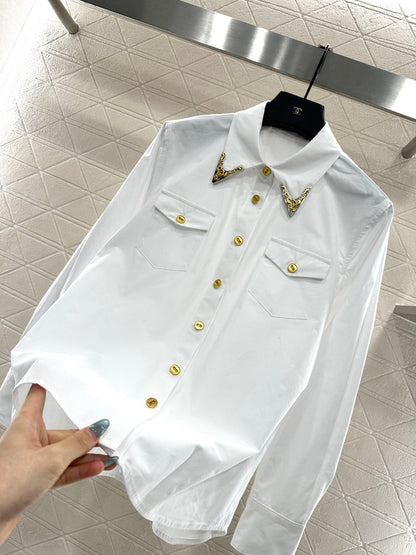 Bordered collar silhouette shirt