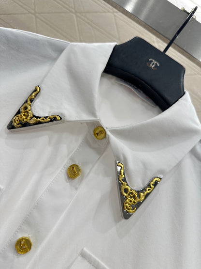 Bordered collar silhouette shirt