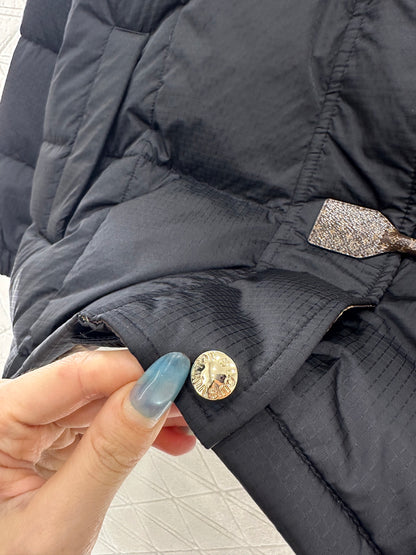 Leather buckle stand up collar down jacket