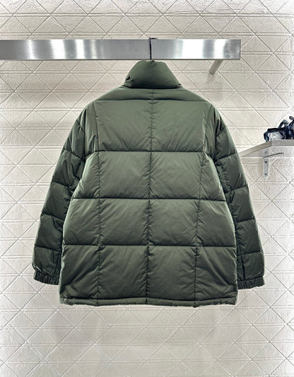 Leather buckle stand up collar down jacket