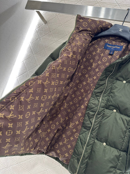 Leather buckle stand up collar down jacket