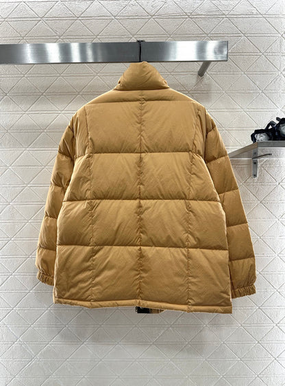 Leather buckle stand up collar down jacket