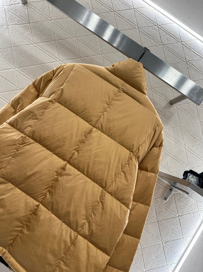 Leather buckle stand up collar down jacket