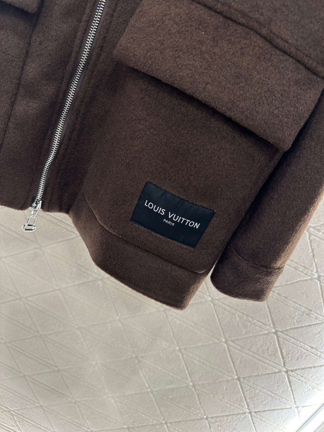 Lamb fleece collar mid length jacket