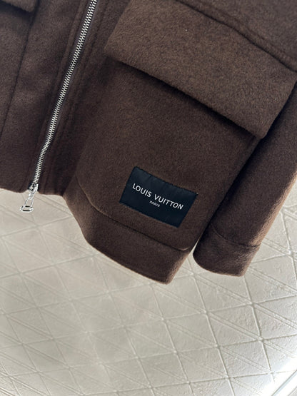 Lamb fleece collar mid length jacket