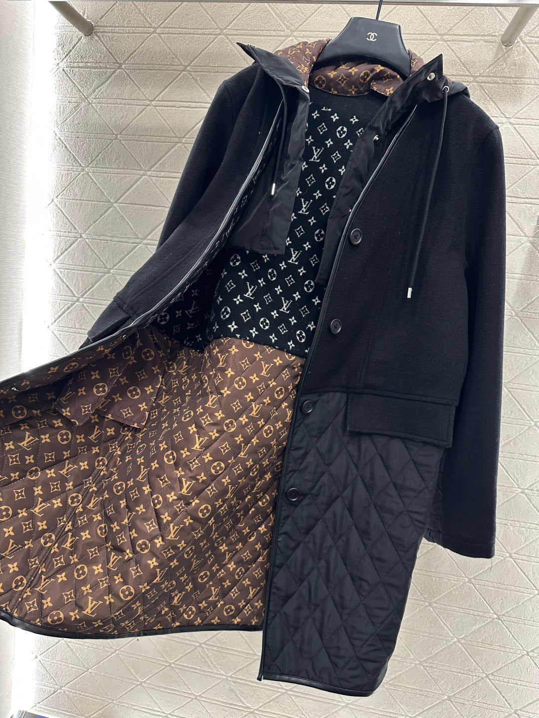 Detachable hooded spliced cotton jacket