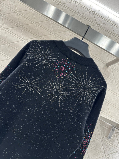 Round neck rhinestone jacquard sweater