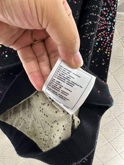 Round neck rhinestone jacquard sweater