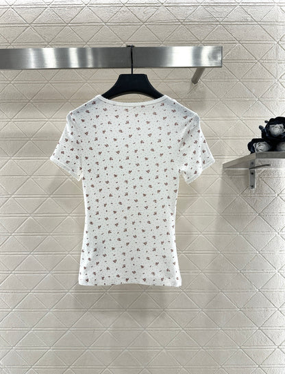 Round neck floral short sleeved shirt