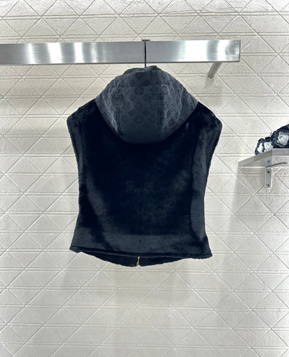 Hooded plush camisole vest