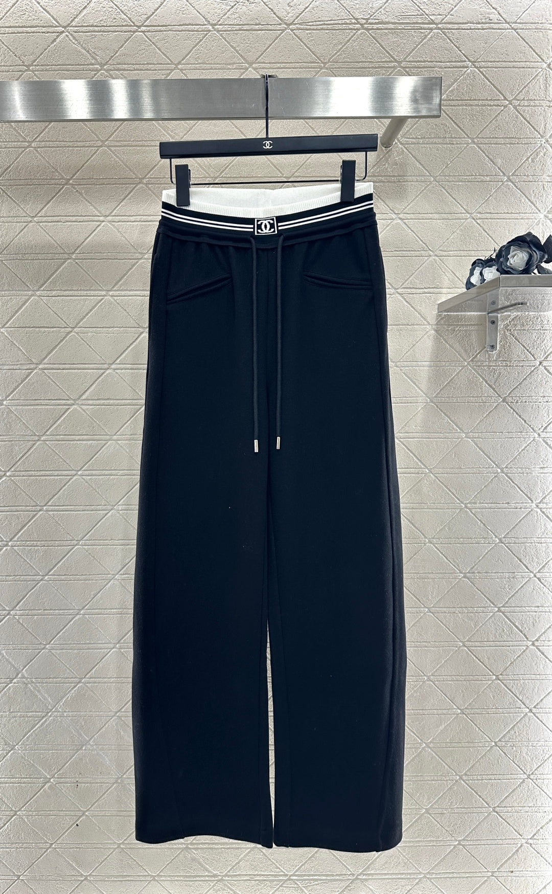 High waisted woven belt drawstring wide leg pants