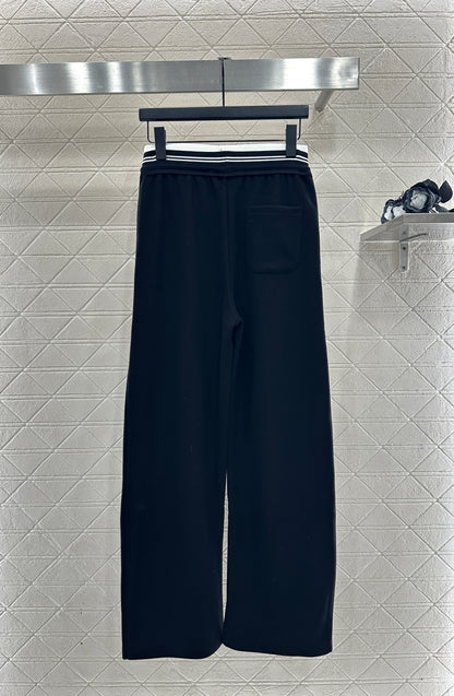 High waisted woven belt drawstring wide leg pants