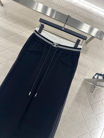 High waisted woven belt drawstring wide leg pants