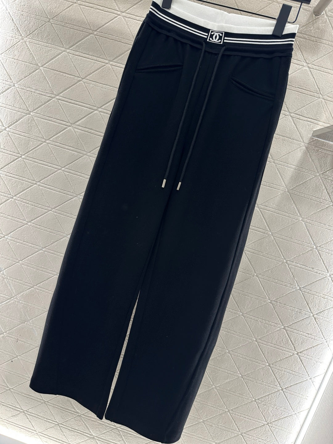 High waisted woven belt drawstring wide leg pants
