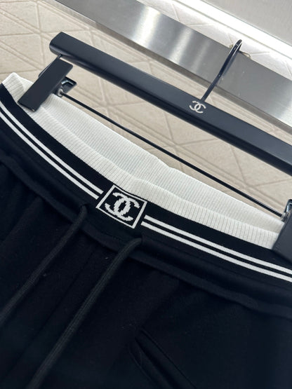 High waisted woven belt drawstring wide leg pants