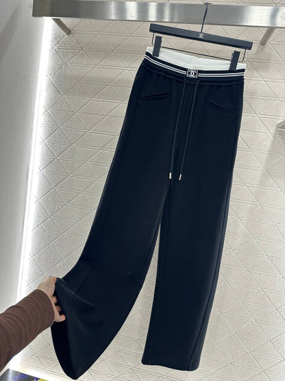 High waisted woven belt drawstring wide leg pants