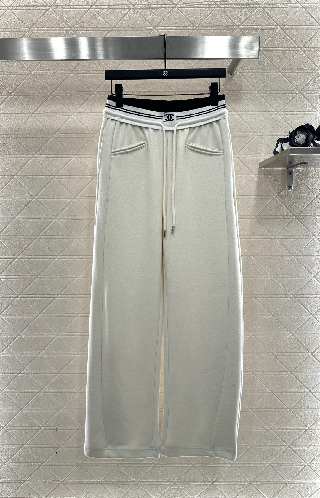 High waisted woven belt drawstring wide leg pants