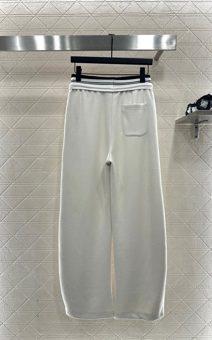 High waisted woven belt drawstring wide leg pants