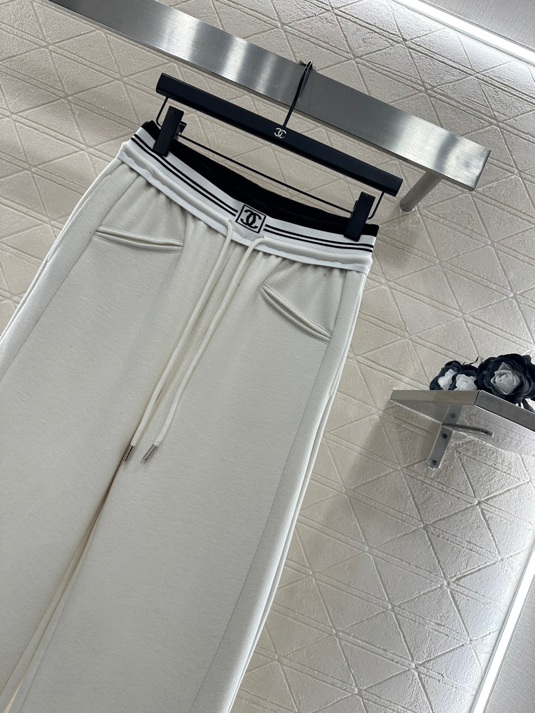 High waisted woven belt drawstring wide leg pants