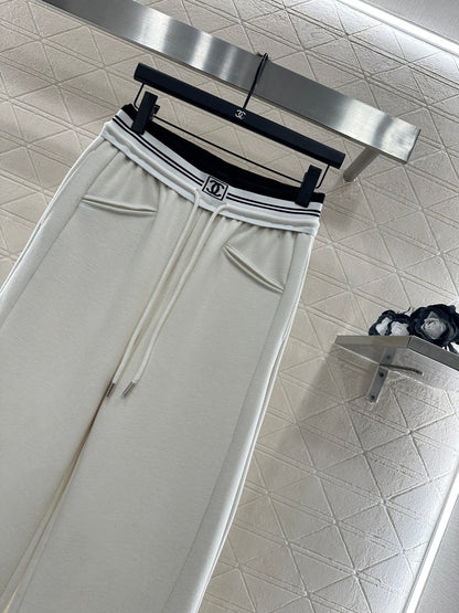 High waisted woven belt drawstring wide leg pants