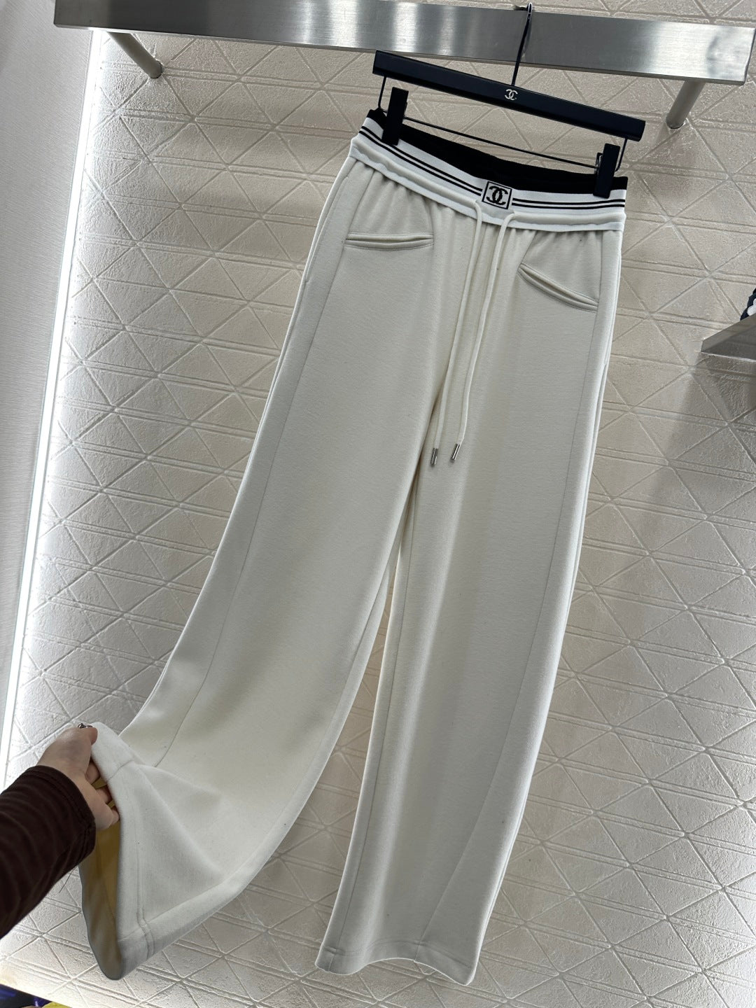 High waisted woven belt drawstring wide leg pants