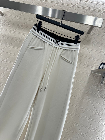 High waisted woven belt drawstring wide leg pants