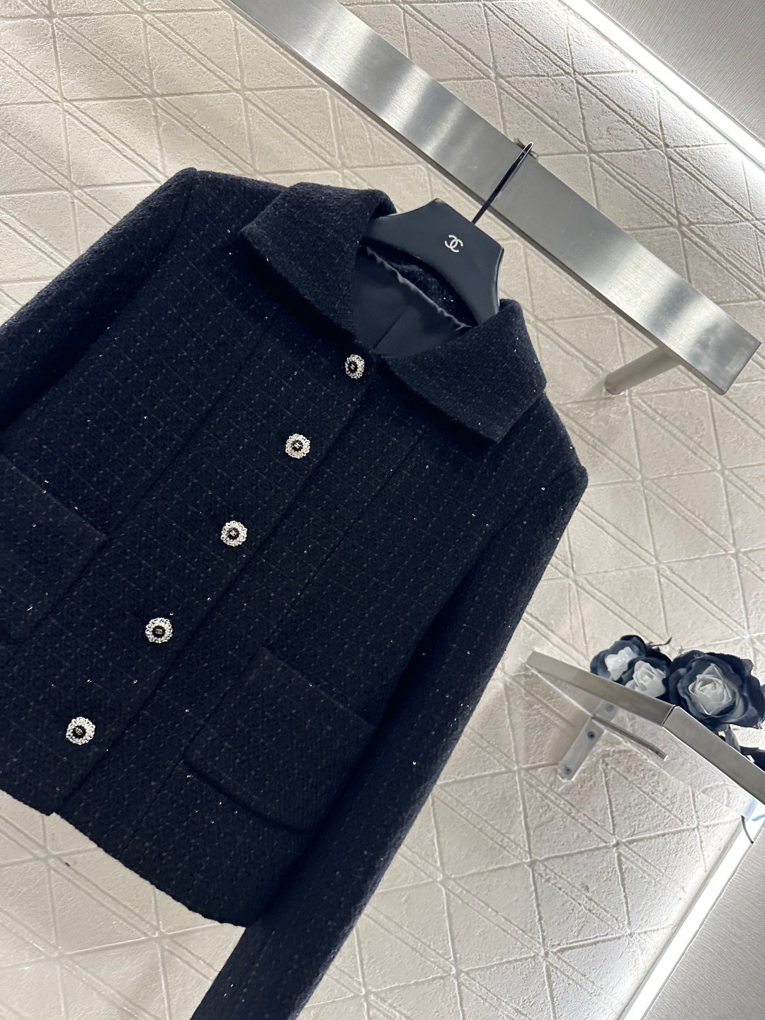 Plaid coarse floral bead dress jacket