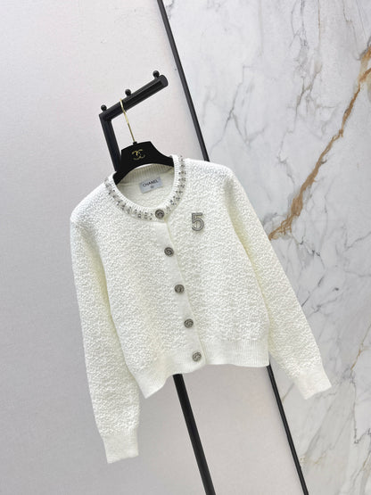 Nail drill craft round neck knitted cardigan