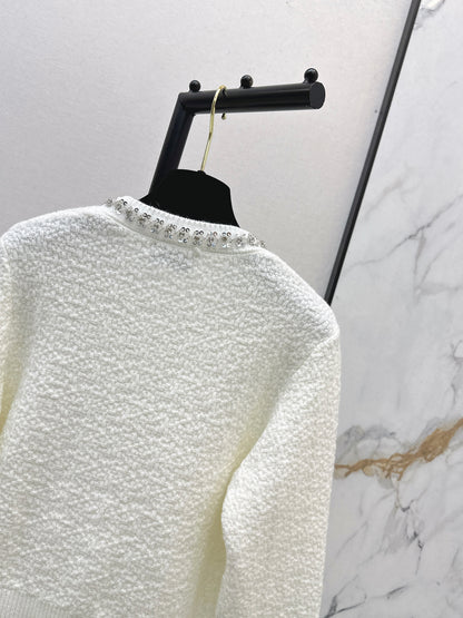 Nail drill craft round neck knitted cardigan