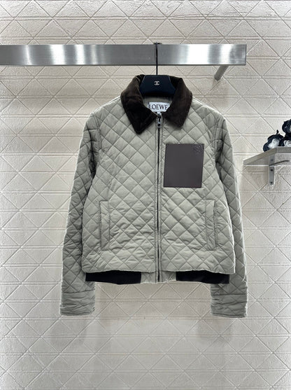 Corduroy collar diamond patterned cotton jacket