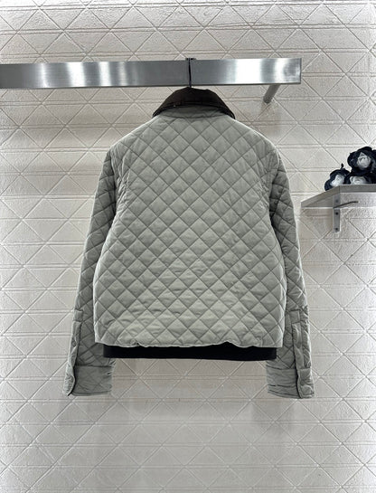 Corduroy collar diamond patterned cotton jacket